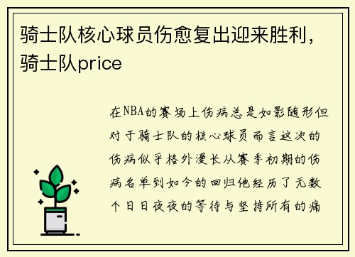 骑士队核心球员伤愈复出迎来胜利，骑士队price